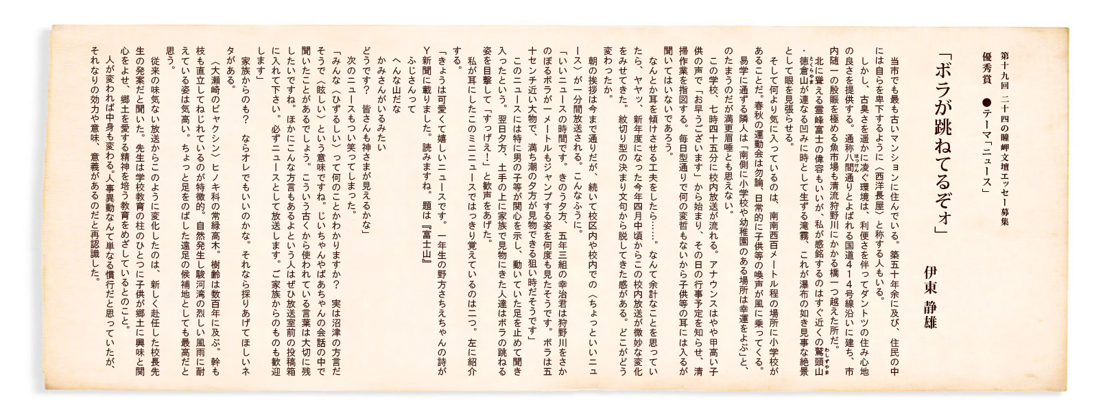 第19回 二十四の瞳岬文壇エッセー募集 優秀賞「ボラが跳ねてるぞォ」
